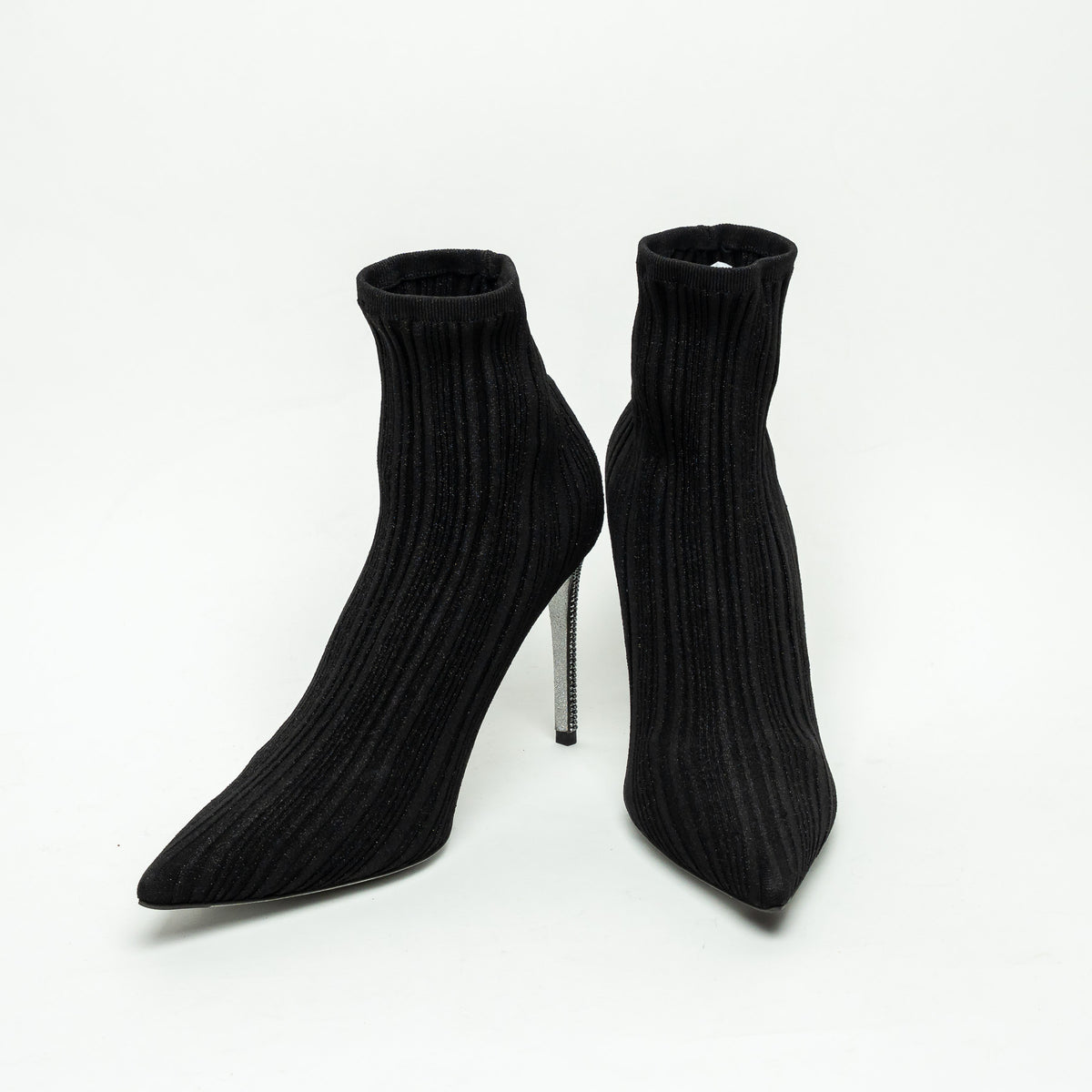 Rene Caovilla Black Ribbed Knit Sock Boot Size 40