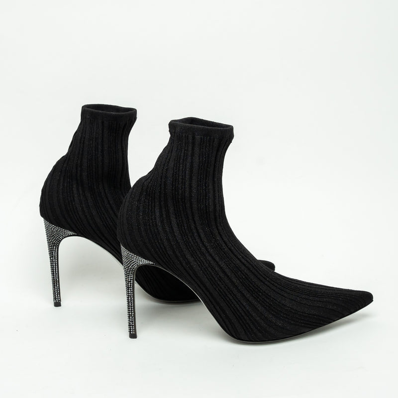 Rene Caovilla Black Ribbed Knit Sock Boot Size 40