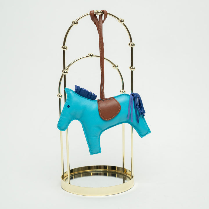 Hermes Blue and Brown Swift Leather PM Rodeo Bag Charm