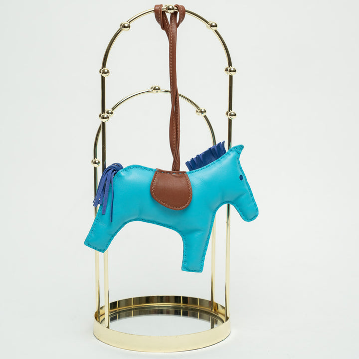 Hermes Blue and Brown Swift Leather PM Rodeo Bag Charm