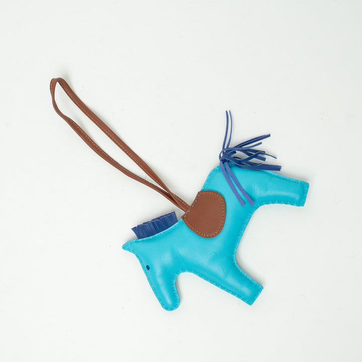 Hermes Blue and Brown Swift Leather PM Rodeo Bag Charm