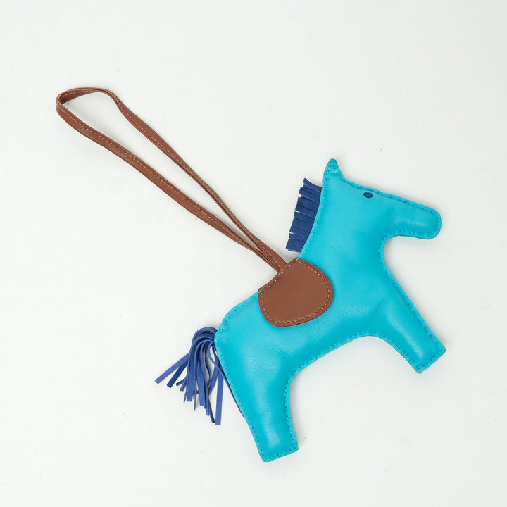 Hermes Blue and Brown Swift Leather PM Rodeo Bag Charm