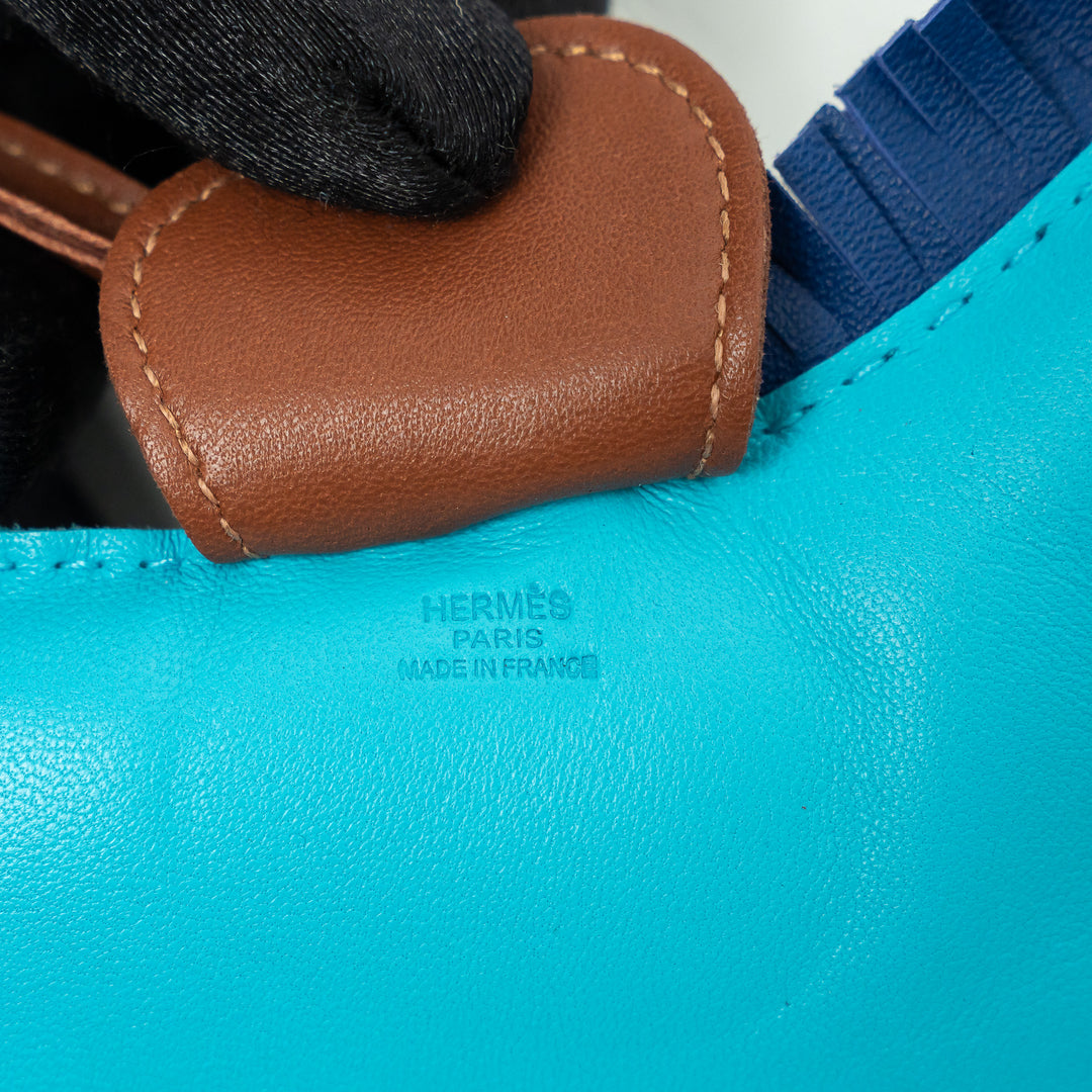 Hermes Blue and Brown Swift Leather PM Rodeo Bag Charm