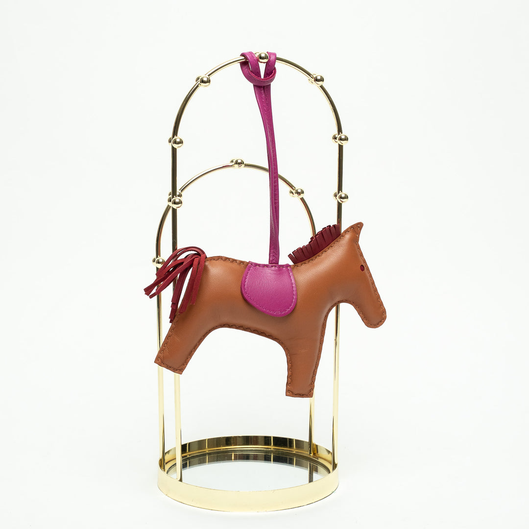 Hermes Brown and Magenta Swift Leather GM Rodeo Bag Charm