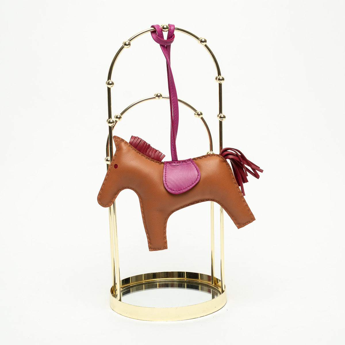 Hermes Brown and Magenta Swift Leather Rodeo Bag Charm