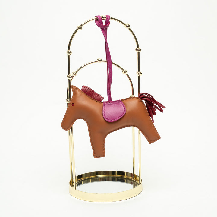 Hermes Brown and Magenta Swift Leather GM Rodeo Bag Charm