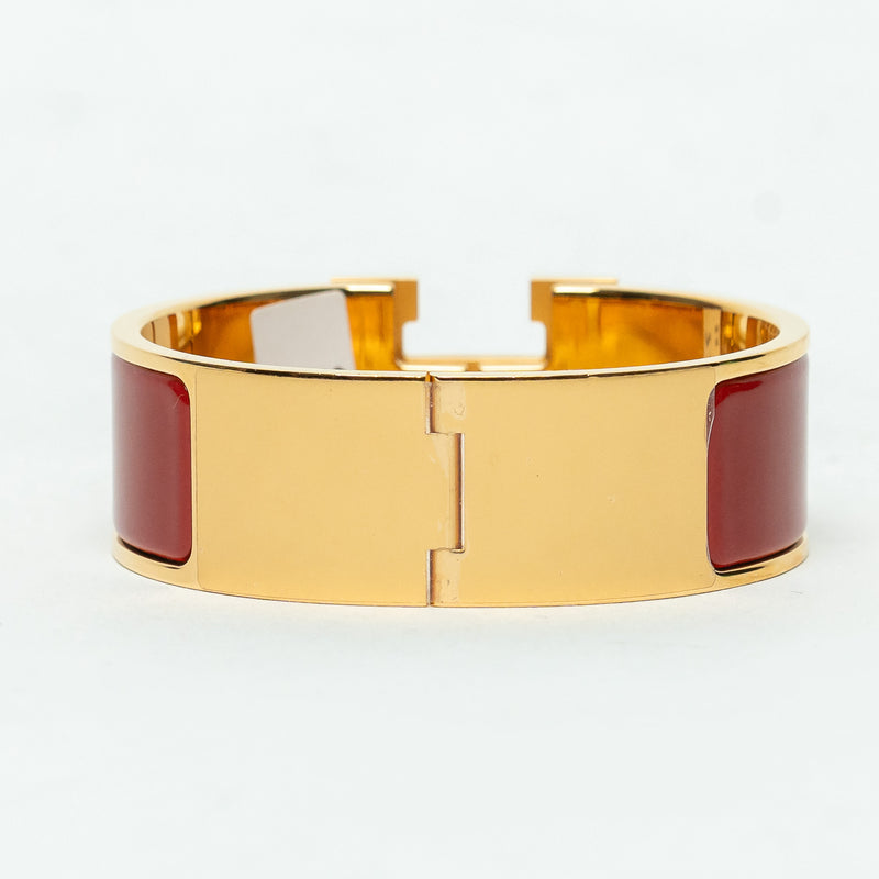Hermes Gold Red Enamel Clic H Bracelet