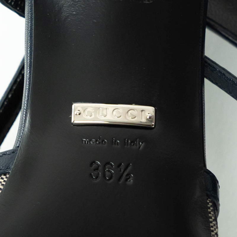 Gucci Monogram Sling Back Kitten Heels Size 36.5