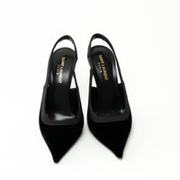 Saint Laurent Black Velvet and Leather SlingBack Pumps Size 38