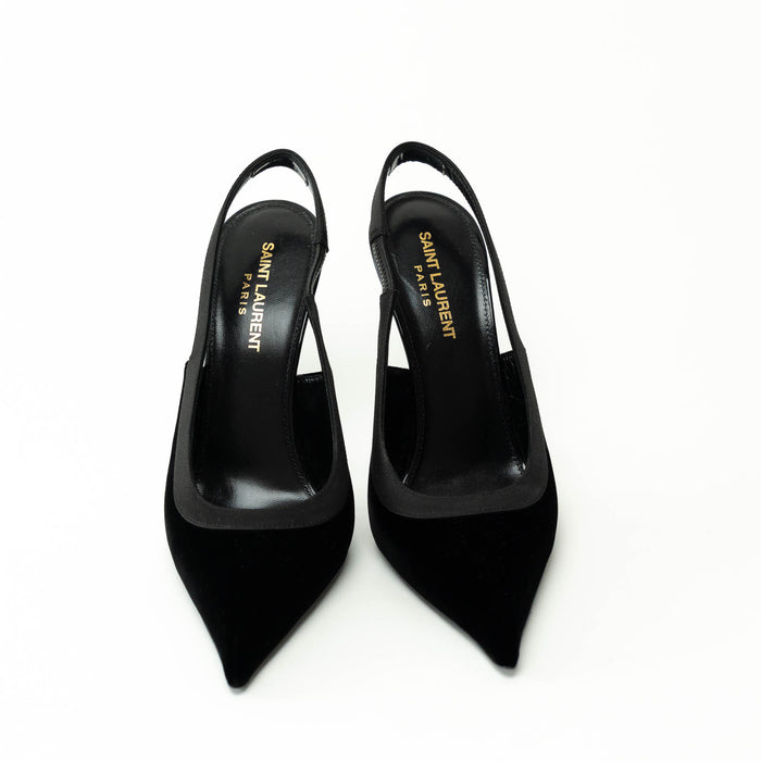 Saint Laurent Black Velvet and Leather SlingBack Pumps Size 38