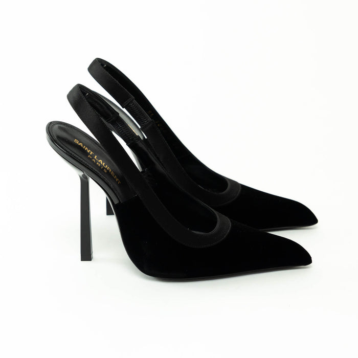 Saint Laurent Black Velvet and Leather SlingBack Pumps Size 38