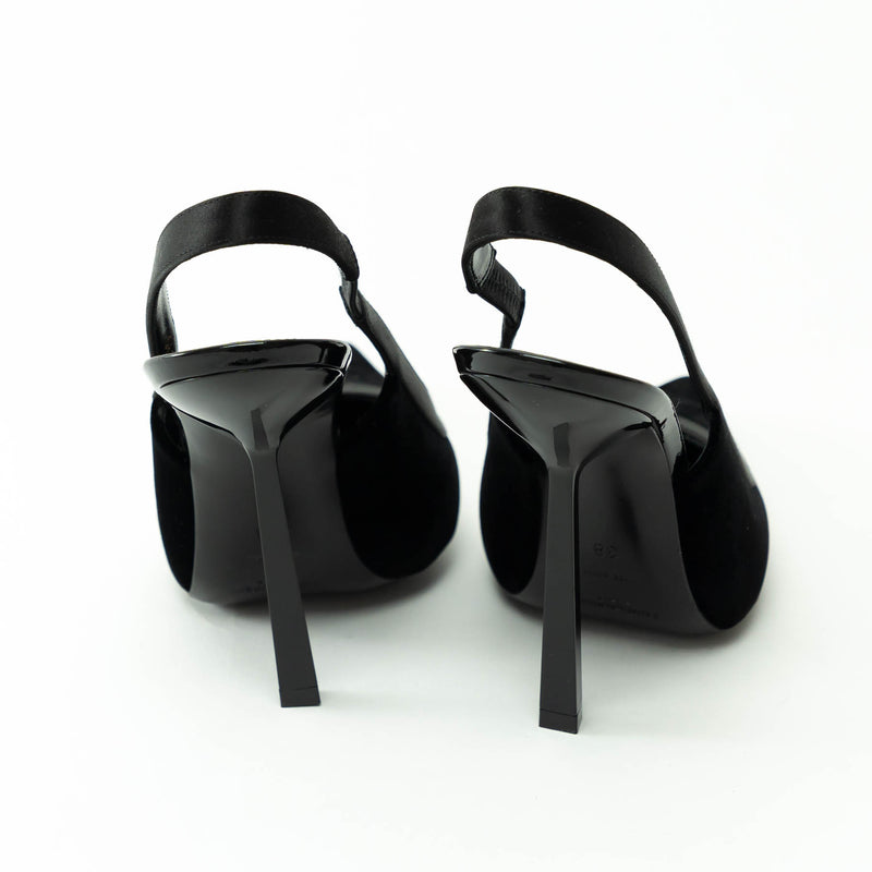 Saint Laurent Black Velvet and Leather SlingBack Pumps Size 38