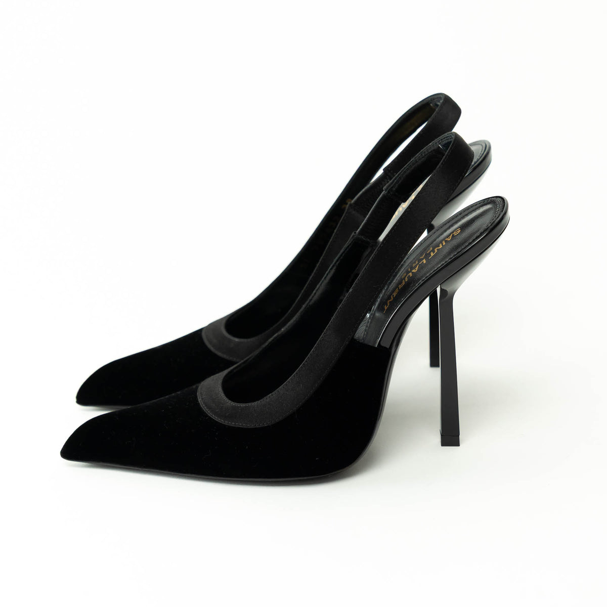 Saint Laurent Black Velvet and Leather SlingBack Pumps Size 38