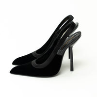 Saint Laurent Black Velvet and Leather SlingBack Pumps Size 38