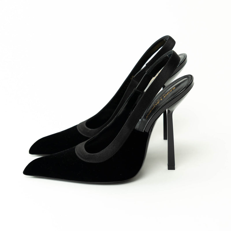 Saint Laurent Black Velvet and Leather SlingBack Pumps Size 38