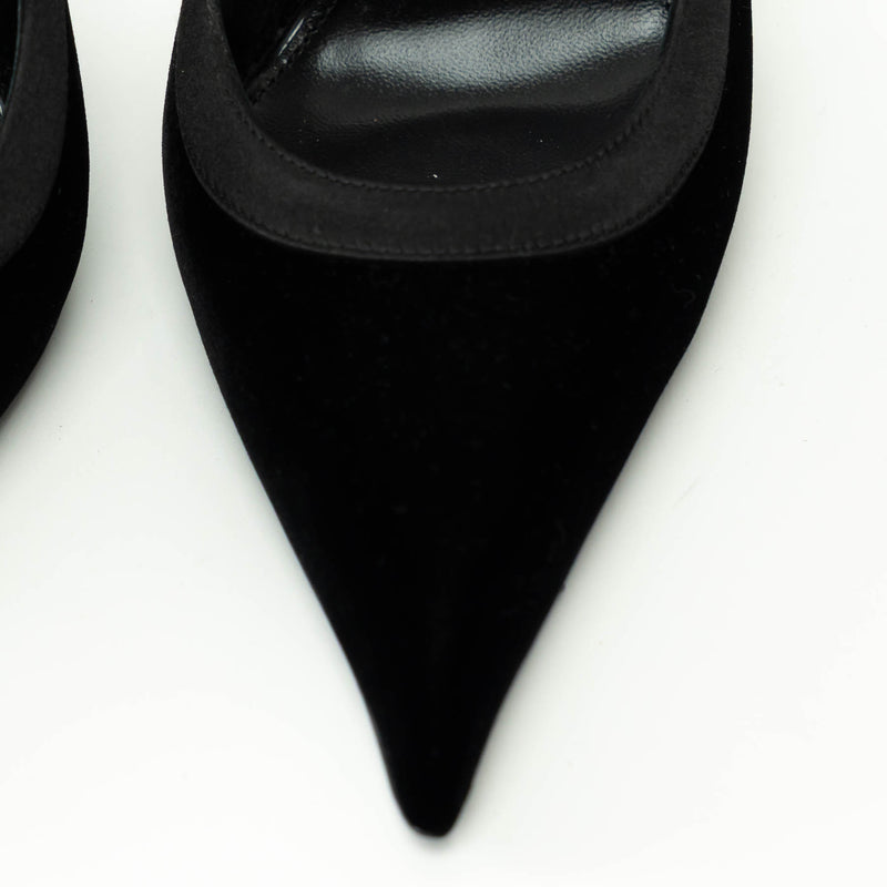 Saint Laurent Black Velvet and Leather SlingBack Pumps Size 38