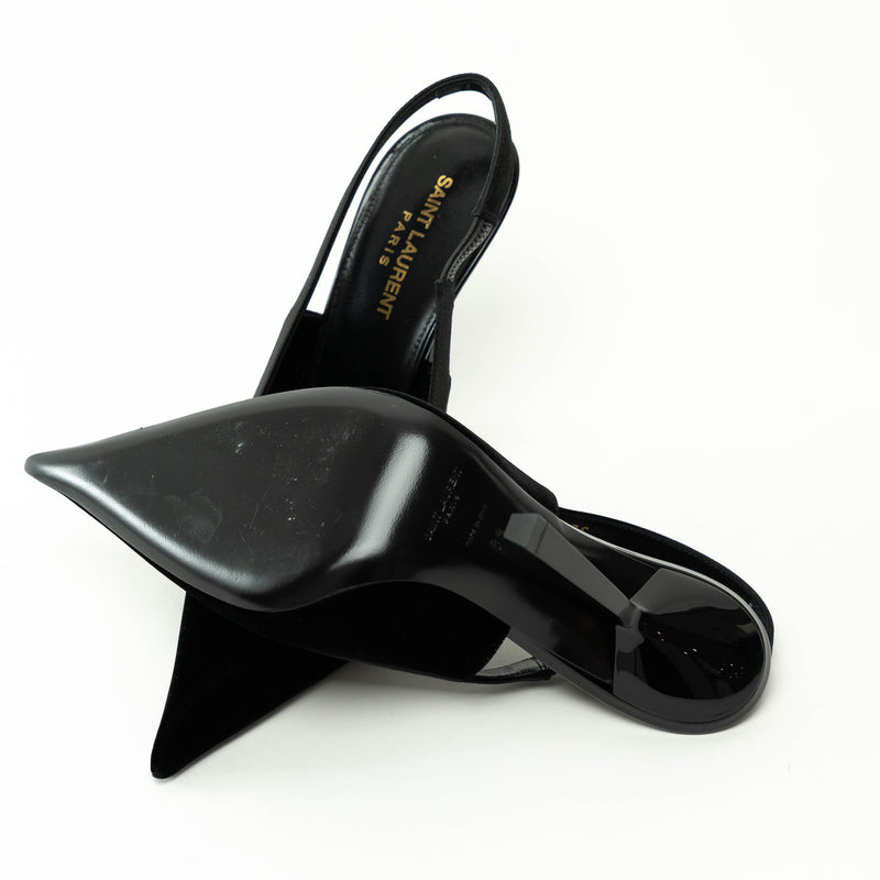 Saint Laurent Black Velvet and Leather SlingBack Pumps Size 38