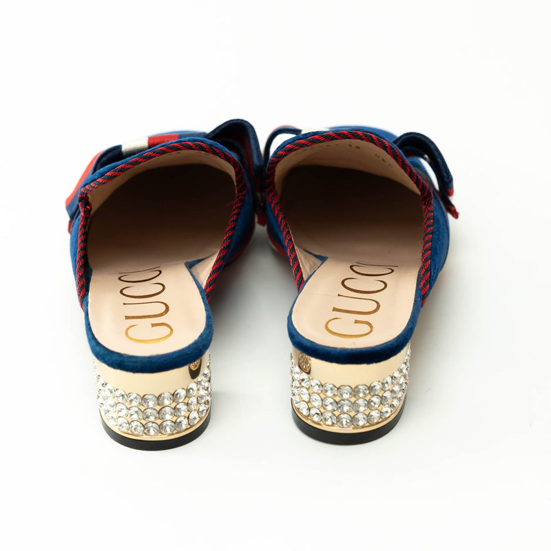 Gucci Blue Velvet Mules with Crystal Embellished Heel Size 38