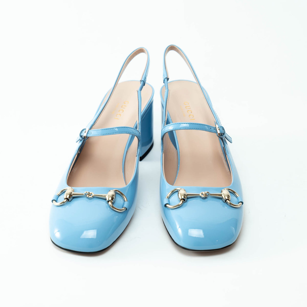 Gucci Blue Patent Leather Slingbacks with Horsebit Size 38