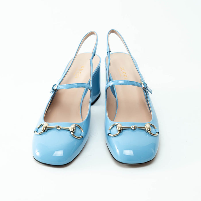 Gucci Blue Patent Leather Slingbacks with Horsebit Size 38