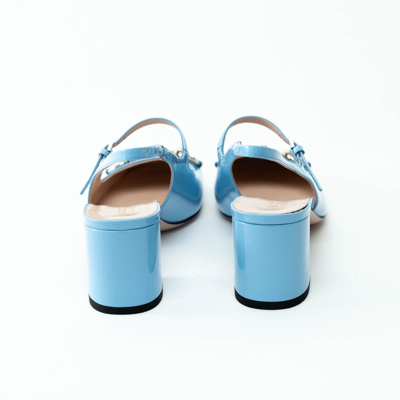 Gucci Blue Patent Leather Slingbacks with Horsebit Size 38