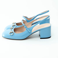 Gucci Blue Patent Leather Slingbacks with Horsebit Size 38