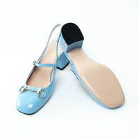 Gucci Blue Patent Leather Slingbacks with Horsebit Size 38