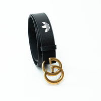 Gucci x Adidas Black Grained Leather GG Marmont Belt Size 80/32