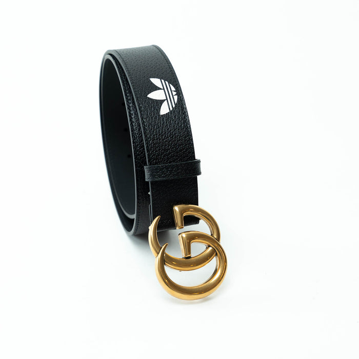 Gucci x Adidas Black Grained Leather GG Marmont Belt Size 80/32