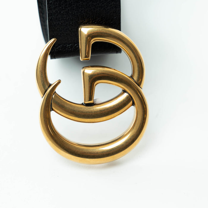 Gucci x Adidas Black Grained Leather GG Marmont Belt Size 80/32