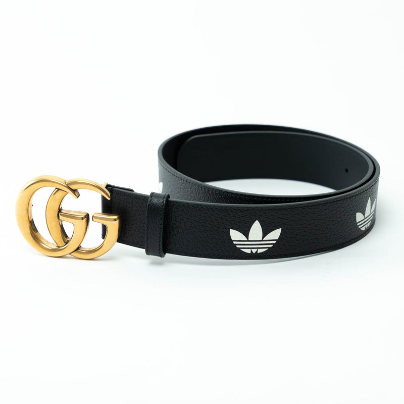 Gucci x Adidas Black Grained Leather GG Marmont Belt Size 80/32