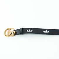 Gucci x Adidas Black Grained Leather GG Marmont Belt Size 80/32