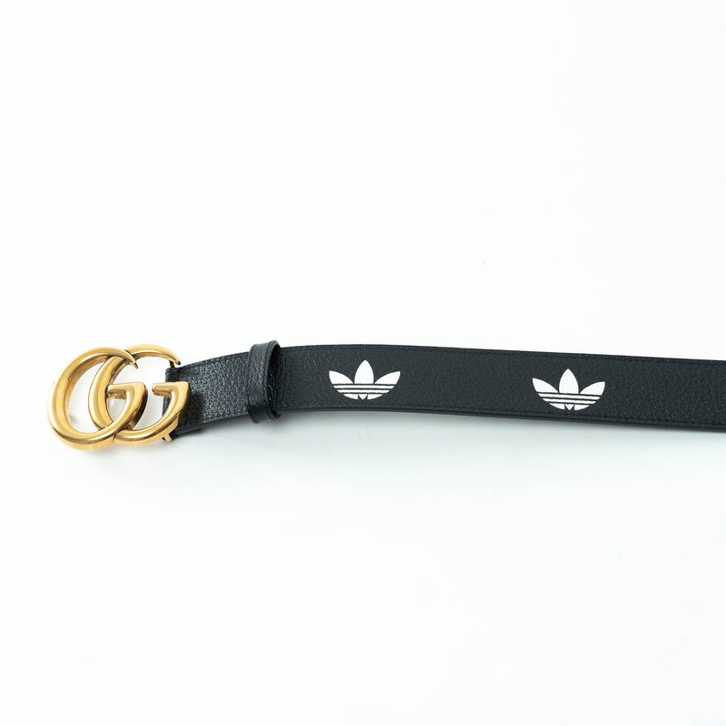 Gucci x Adidas Black Grained Leather GG Marmont Belt Size 80/32