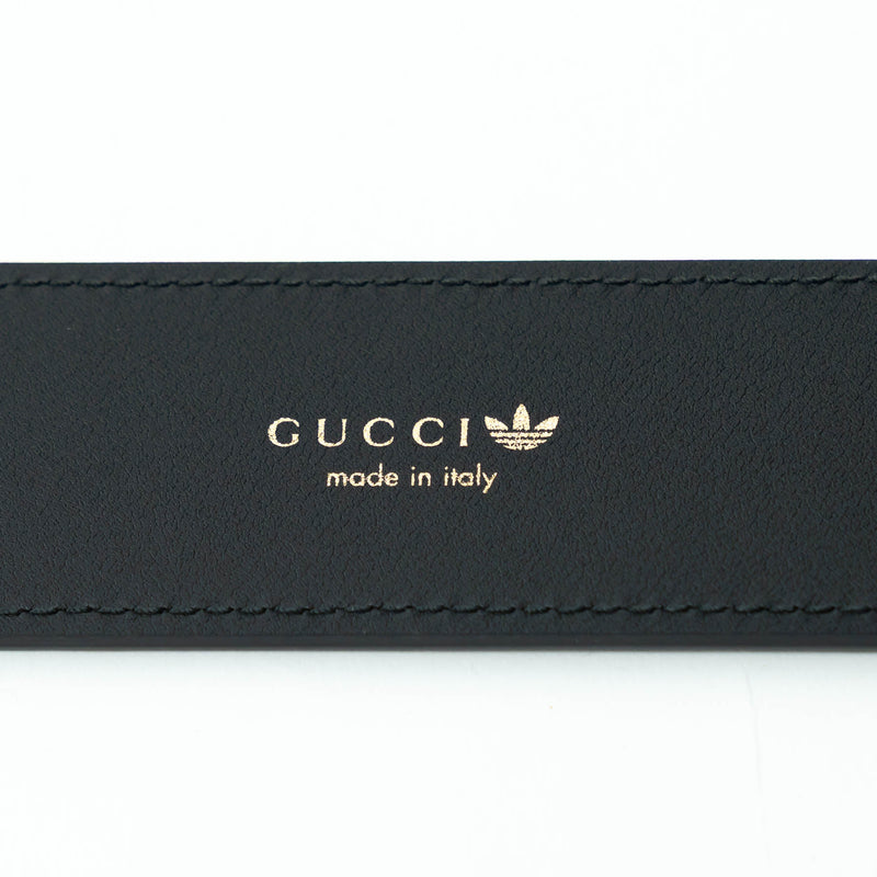 Gucci x Adidas Black Grained Leather GG Marmont Belt Size 80/32