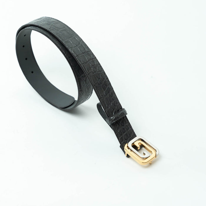 Gucci Grey Embossed Snake Leather GG Belt Size 80/32
