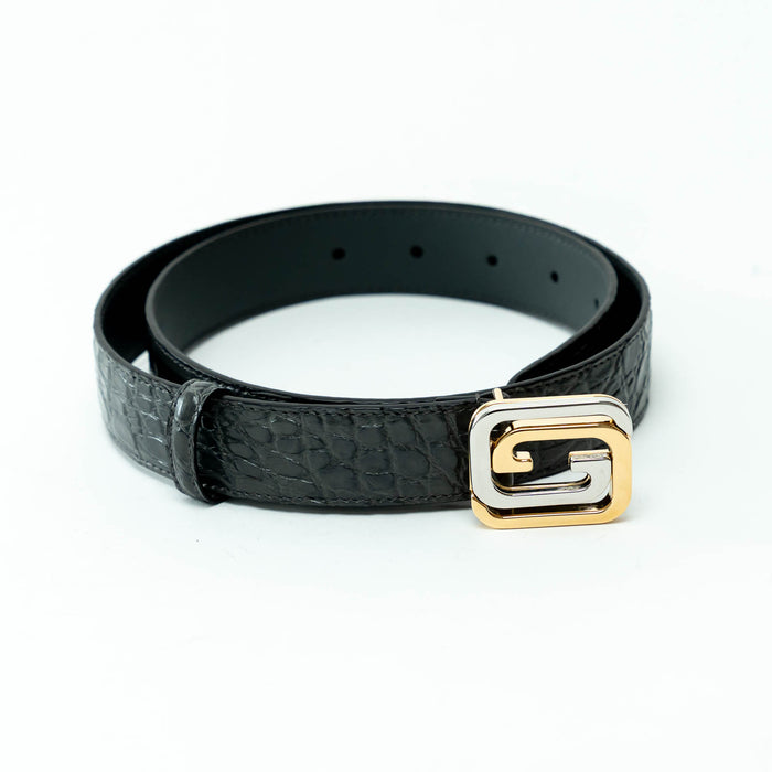 Gucci Grey Embossed Snake Leather GG Belt Size 80/32