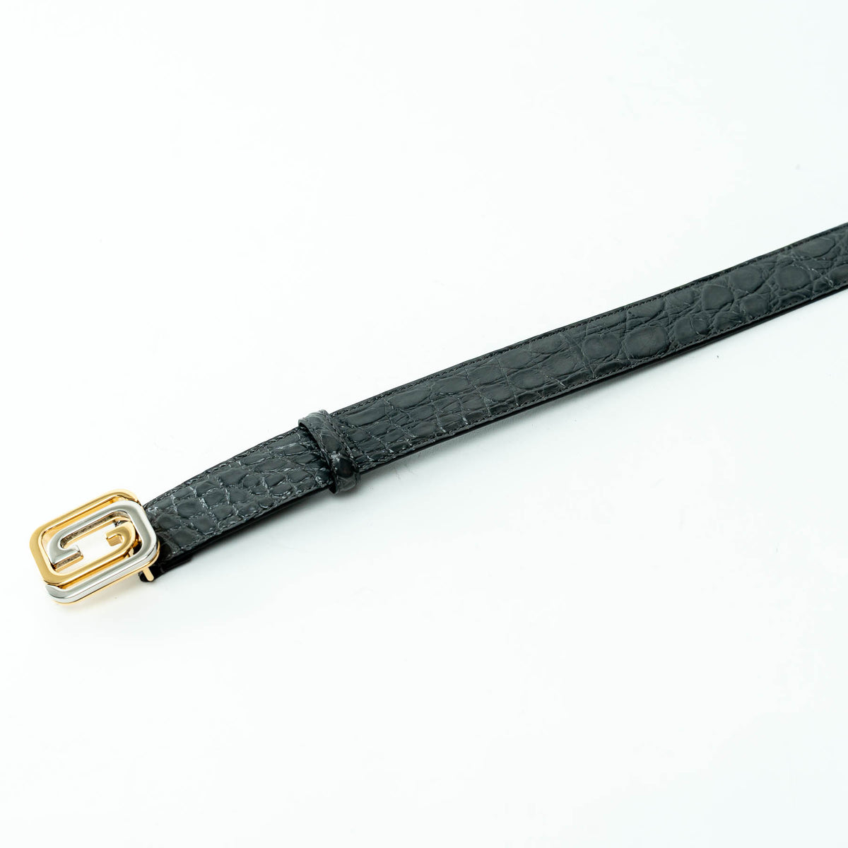 Gucci Grey Embossed Snake Leather GG Belt Size 80/32