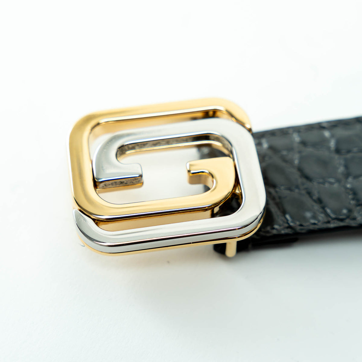 Gucci Grey Embossed Snake Leather GG Belt Size 80/32