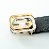 Gucci Grey Embossed Snake Leather GG Belt Size 80/32