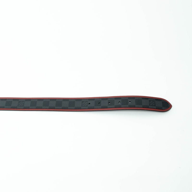 Louis Vuitton Damier Graphite Canvas Belt with Red Leather Trim Size 95/38
