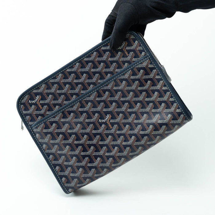 Goyard Navy Blue Goyardine Canvas Jouvence MM Toiletry Bag