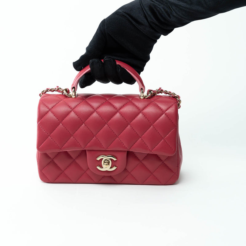 Pre-Loved Chanel™ Pink Raspberry Grained Leather Mini Top Handle Bag
