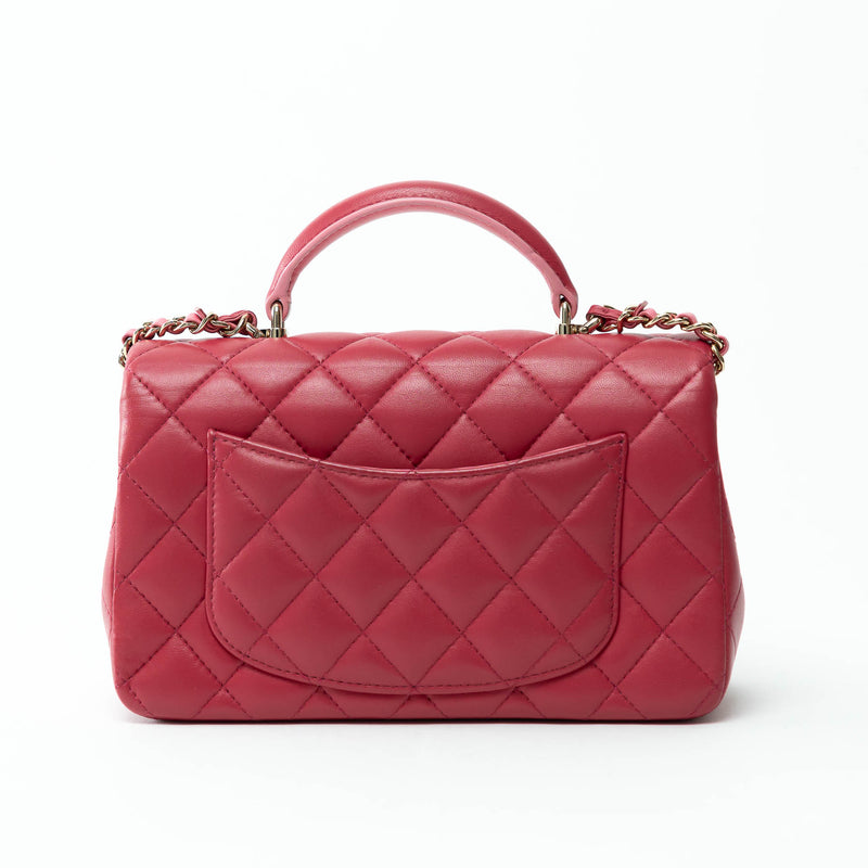 Pre-Loved Chanel™ Pink Raspberry Grained Leather Mini Top Handle Bag