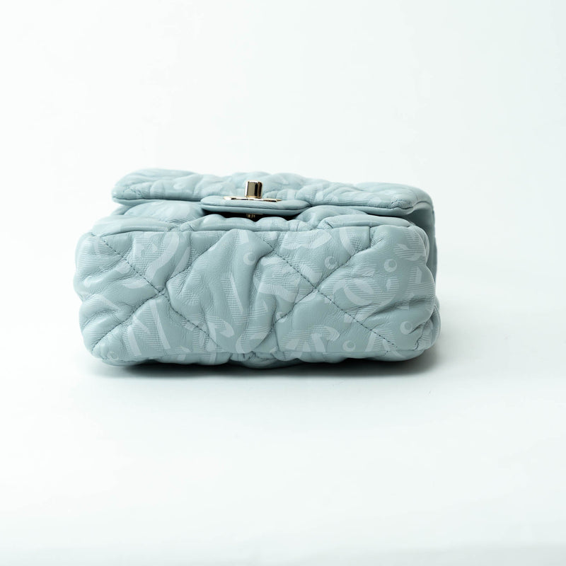 Pre-Loved Chanel™ Pale Blue Grained Leather Mini Square Flap Bag