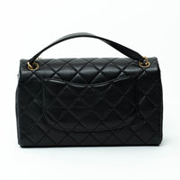 Pre-Loved Chanel™ Black Grained Leather Medium Flap Bag with Logo Chain