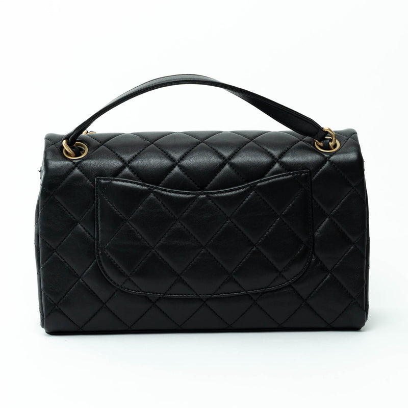 Pre-Loved Chanel™ Black Grained Leather Medium Flap Bag with Logo Chain