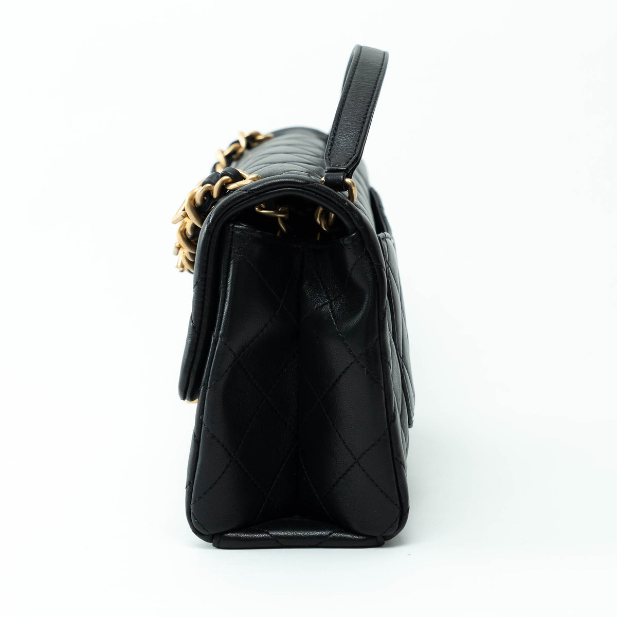 Pre-Loved Chanel™ Black Grained Leather Medium Flap Bag with Logo Chain