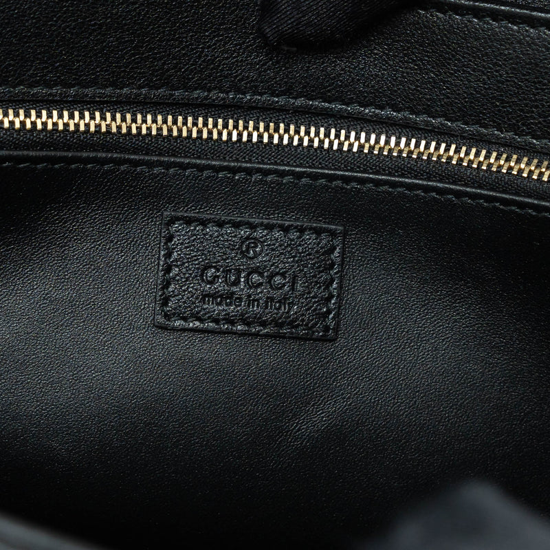 Gucci Black Grained Leather Flap Bag with Shearling Trim