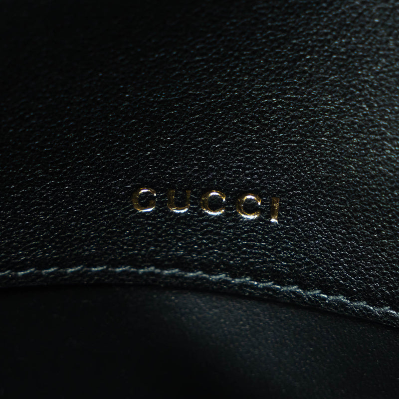 Gucci Black Grained Leather Flap Bag with Shearling Trim