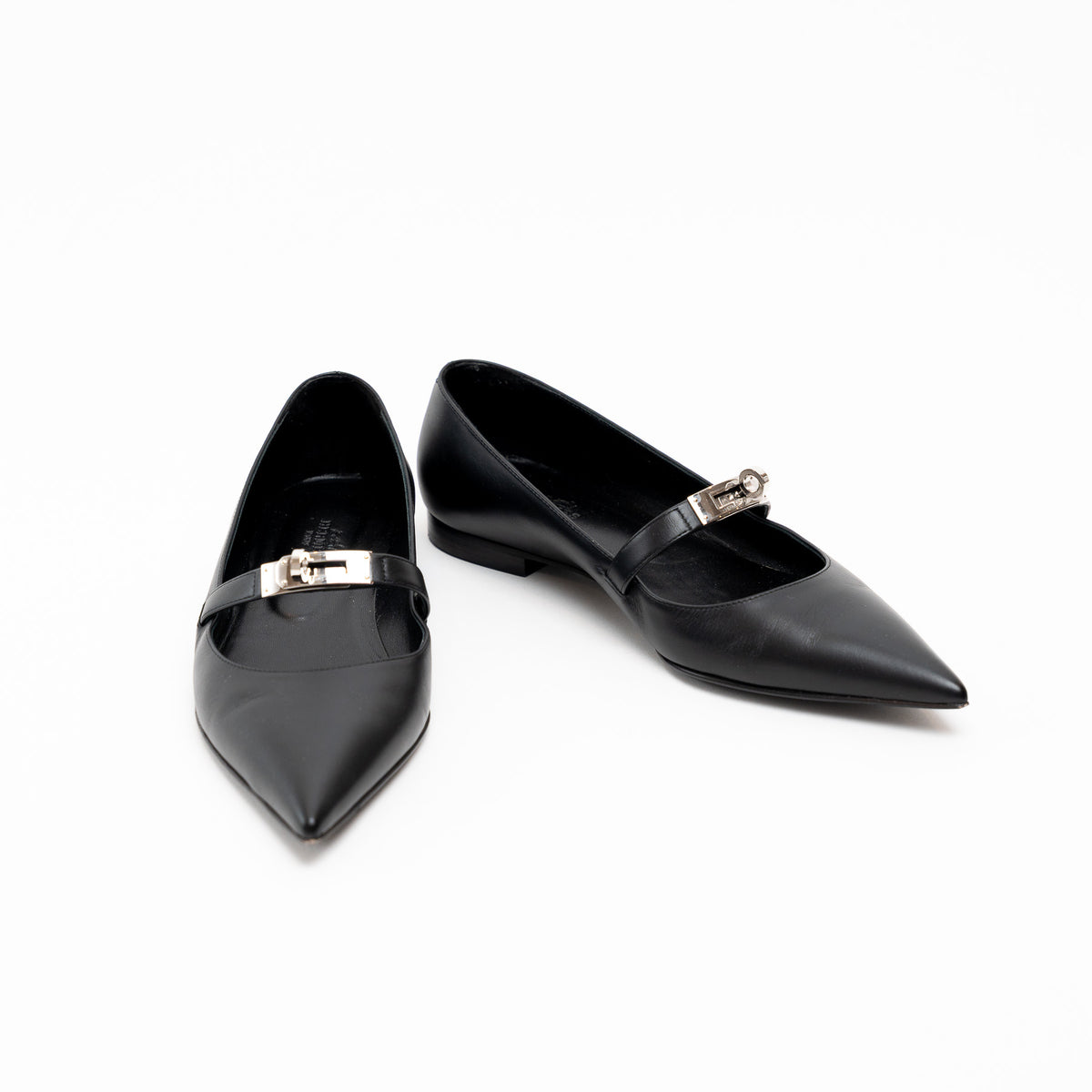 Hermes Black Lambskin Leather Kelly Ballet Flats Size 38.5
